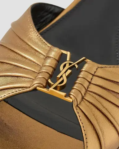 Saint Laurent 60mm Babylone YSL Ruched Mule Sandals in Metallic Leather | Thumbnail 4