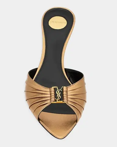 Saint Laurent 60mm Babylone YSL Ruched Mule Sandals in Metallic Leather | Thumbnail 5