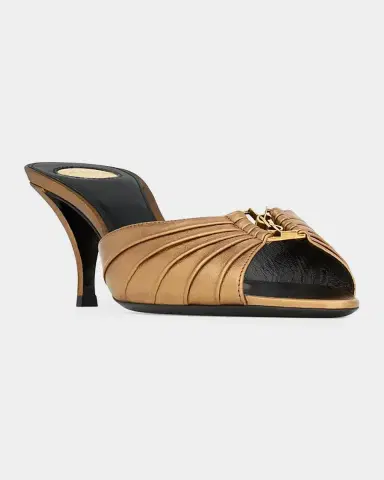 Saint Laurent 60mm Babylone YSL Ruched Mule Sandals in Metallic Leather | Thumbnail 6