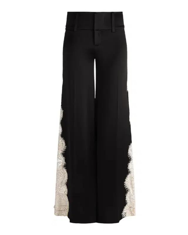 Olivia Lace-Trim Satin Wide-Leg Pants Olivia Lace-Trim Satin Wide-Leg Pants