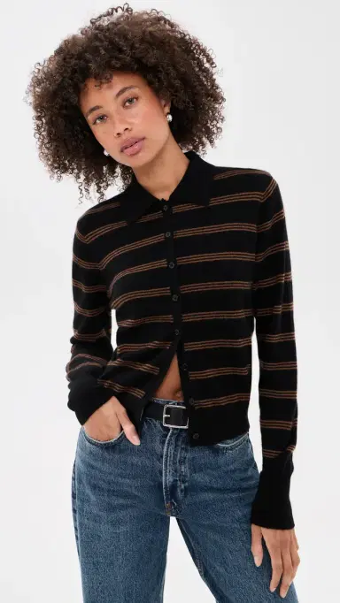 White + Warren Cashmere Striped Cardigan | Thumbnail 2