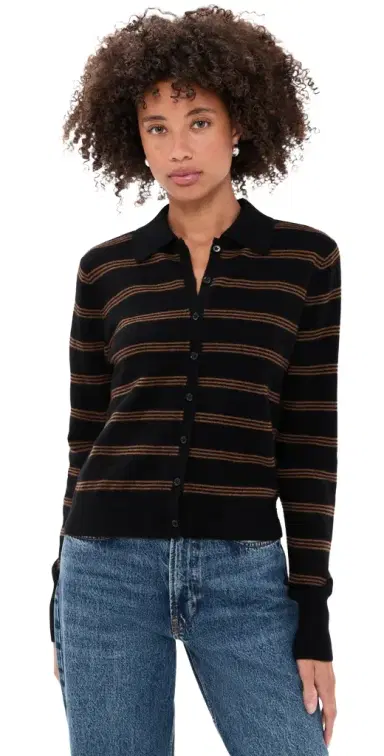 White + Warren Cashmere Striped Cardigan | Thumbnail 1