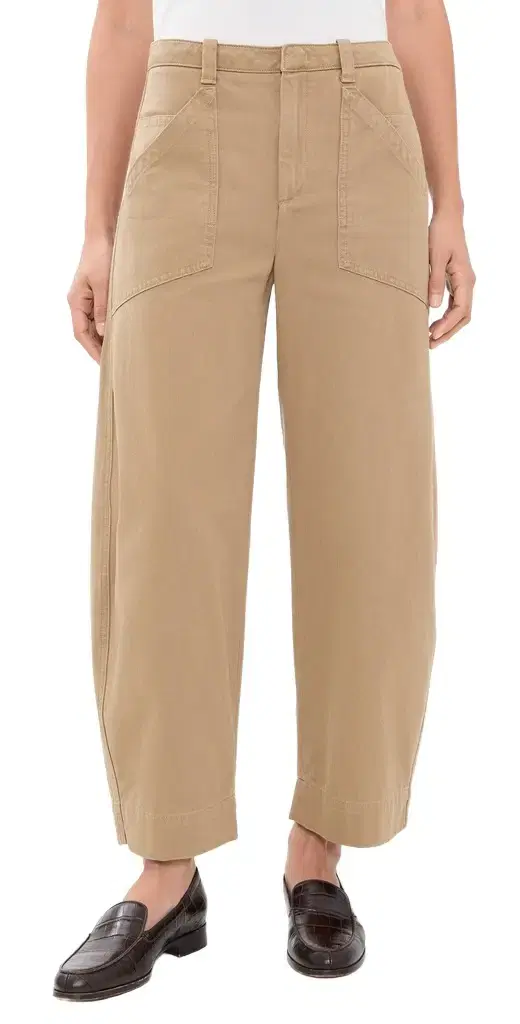 Mid Rise Washed Cotton Utility Pants