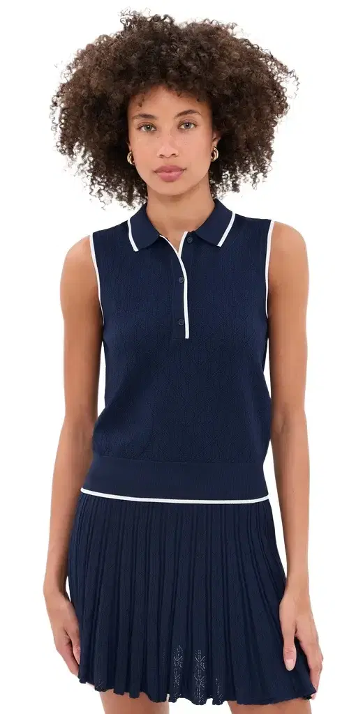Pointelle Sleeveless Polo Top Pointelle Sleeveless Polo Top