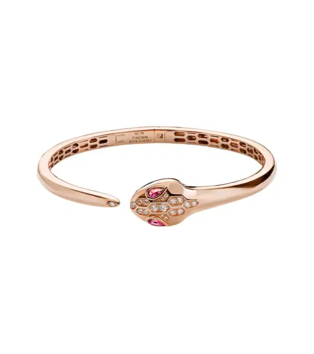 Serpenti 18kt rose gold bangle with diamonds and rubellites