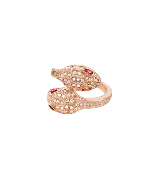 BVLGARI Serpenti Seduttori 18kt rose gold ring with diamonds and rubellites