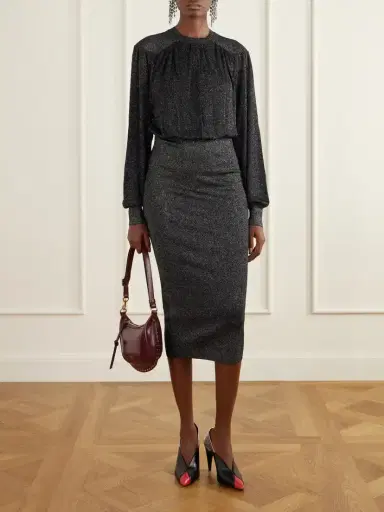 Isabel Marant Aliza Gathered Metallic Knitted Midi Dress | Thumbnail 2