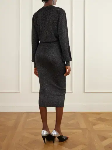 Isabel Marant Aliza Gathered Metallic Knitted Midi Dress | Thumbnail 3