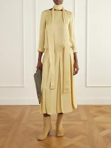MM6 MAISON MARGIELA Scarf-detailed Gathered Pleated Habotai Midi Dress | Thumbnail 2 MM6 MAISON MARGIELA Scarf-detailed Gathered Pleated Habotai Midi Dress | Thumbnail 2