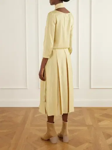 MM6 MAISON MARGIELA Scarf-detailed Gathered Pleated Habotai Midi Dress | Thumbnail 3 MM6 MAISON MARGIELA Scarf-detailed Gathered Pleated Habotai Midi Dress | Thumbnail 3