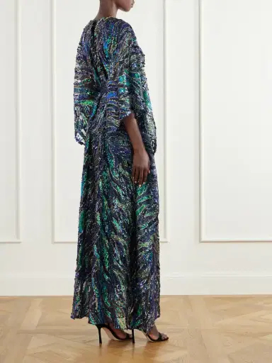 Taller Marmo Firefly Belted Draped Sequined Tulle Gown | Thumbnail 3