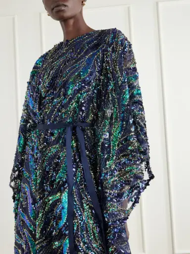 Taller Marmo Firefly Belted Draped Sequined Tulle Gown | Thumbnail 4