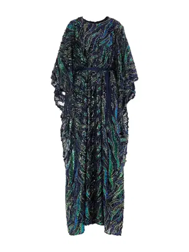 Taller Marmo Firefly Belted Draped Sequined Tulle Gown | Thumbnail 1