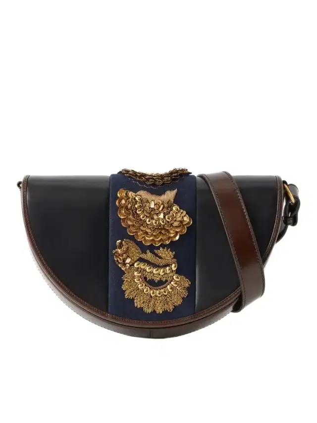 Dries Van Noten Embellished Fabric-trimmed Leather Shoulder Bag