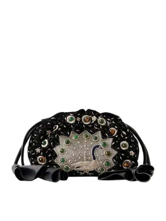 Zimmermann Cloud 91 Peacock Small Leather-trimmed Embroidered Clutch
