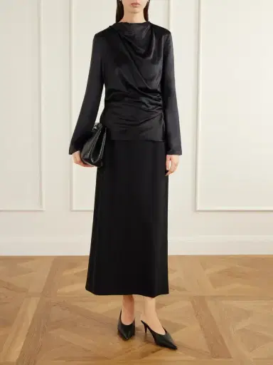 Loulou de Saison Anya Gathered Satin Blouse | Thumbnail 2