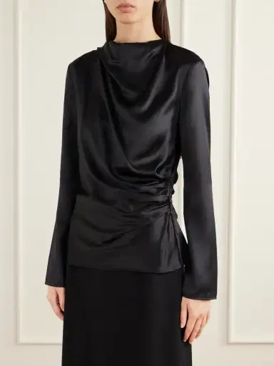 Loulou de Saison Anya Gathered Satin Blouse | Thumbnail 3