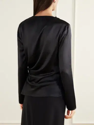Loulou de Saison Anya Gathered Satin Blouse | Thumbnail 4