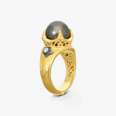 Konstantino Konstantino Callas 18K Yellow Gold Diamond & Pearl Statement Ring Sz. 7 by The Solist | Thumbnail 2