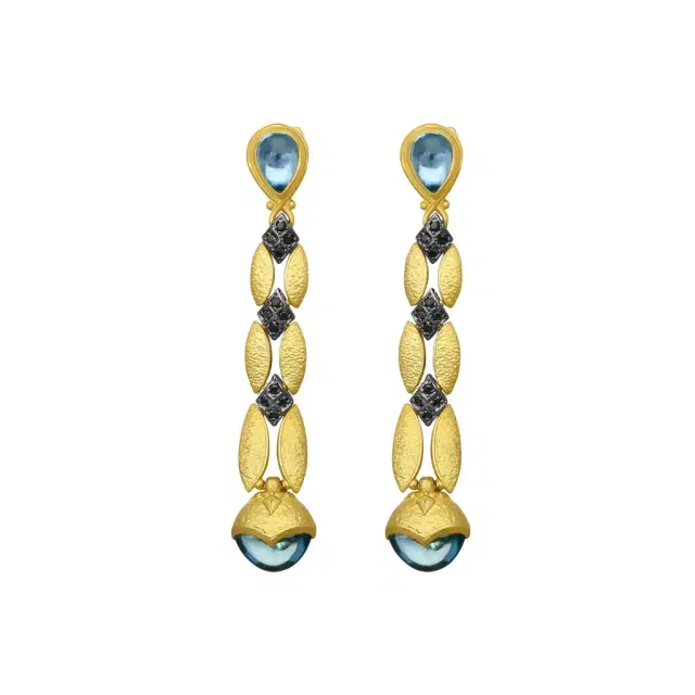 Konstantino Konstantino Callas 18K Yellow Gold Diamond & Swiss Blue Topaz Earrings by The Solist