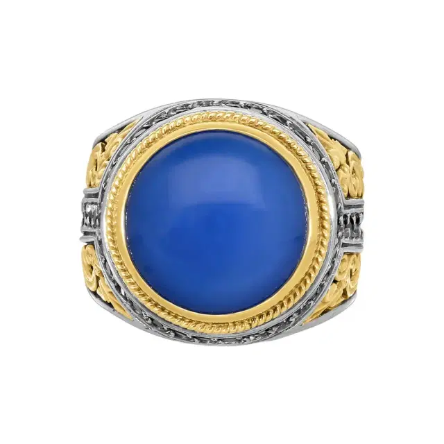 Konstantino Konstantino Plato Blue Agate & Black Spinel Ring Sz. 8 by The Solist