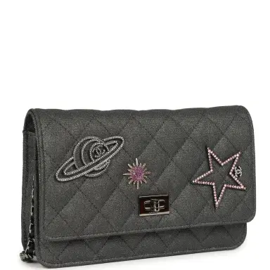 Chanel Chanel "Space Charms" Reissue Wallet On Chain Dark Grey Coated Canvas Ruthenium Hardware | Thumbnail 2