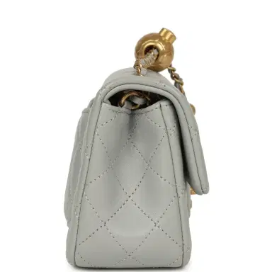 Chanel Pre-owned Chanel Mini Pearl Crush Rectangular Flap Bag Grey Lambskin Brushed Gold Hardware | Thumbnail 3 Chanel Pre-owned Chanel Mini Pearl Crush Rectangular Flap Bag Grey Lambskin Brushed Gold Hardware | Thumbnail 3