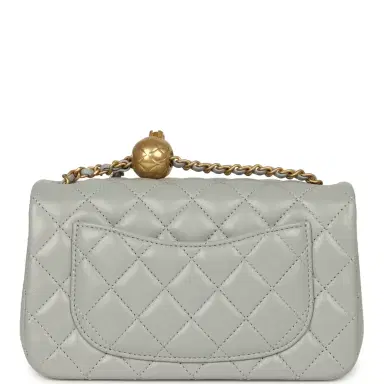 Chanel Pre-owned Chanel Mini Pearl Crush Rectangular Flap Bag Grey Lambskin Brushed Gold Hardware | Thumbnail 4 Chanel Pre-owned Chanel Mini Pearl Crush Rectangular Flap Bag Grey Lambskin Brushed Gold Hardware | Thumbnail 4