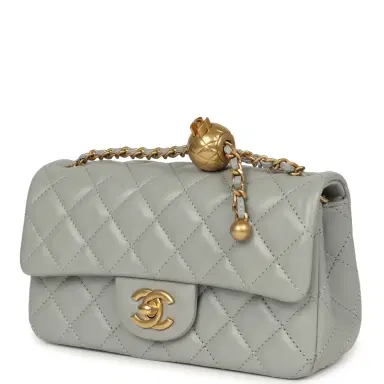 Chanel Pre-owned Chanel Mini Pearl Crush Rectangular Flap Bag Grey Lambskin Brushed Gold Hardware | Thumbnail 5 Chanel Pre-owned Chanel Mini Pearl Crush Rectangular Flap Bag Grey Lambskin Brushed Gold Hardware | Thumbnail 5