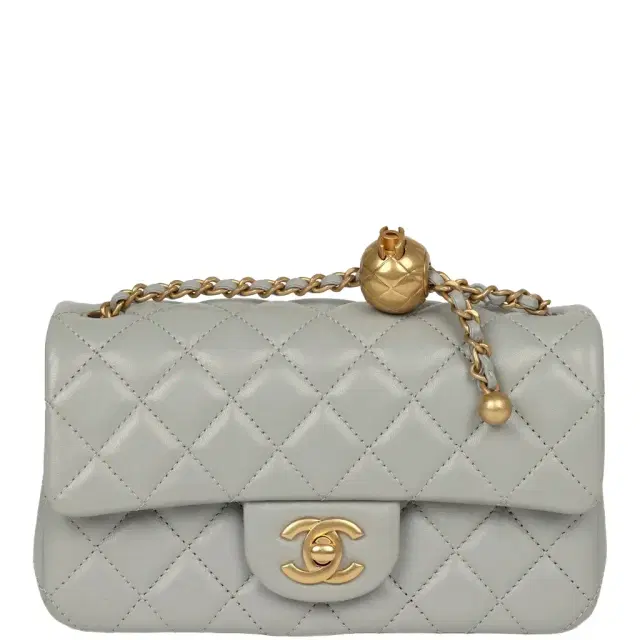 Chanel Pre-owned Chanel Mini Pearl Crush Rectangular Flap Bag Grey Lambskin Brushed Gold Hardware