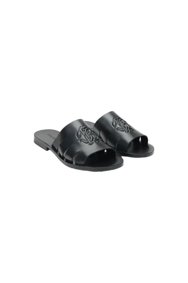 Roberto Cavalli Leather Sandal with with Embossed Logo Detail