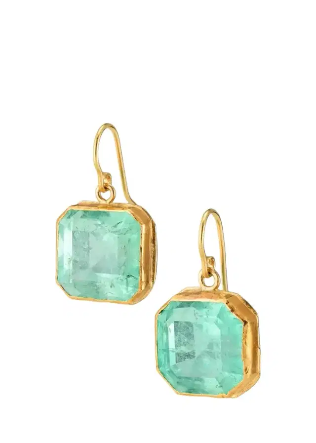 18K Bright Colombian Emerald Octagonal Drop Earrings