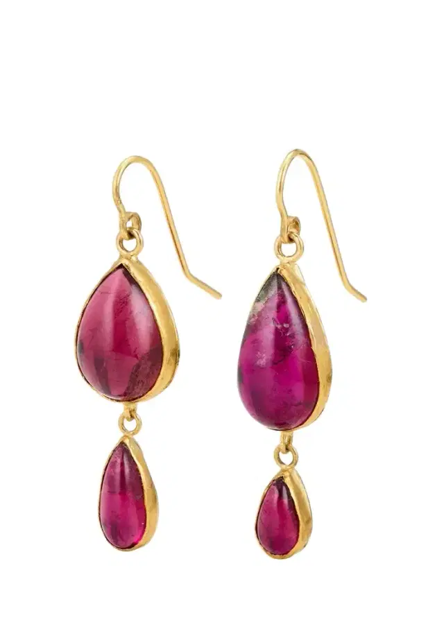 18K Pink Tourmaline Pear-Shaped Double-Dangle Earrings