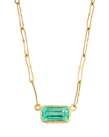 JUDY GEIB 18K Bright Colombian Emerald Rectangular Pendant Necklace | Thumbnail 2