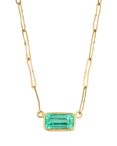 JUDY GEIB 18K Bright Colombian Emerald Rectangular Pendant Necklace | Thumbnail 1