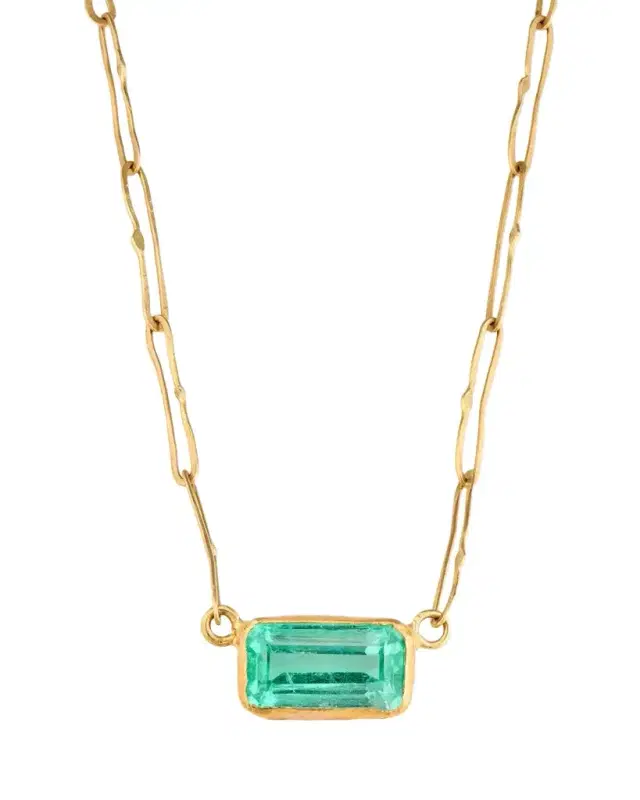 18K Bright Colombian Emerald Rectangular Pendant Necklace