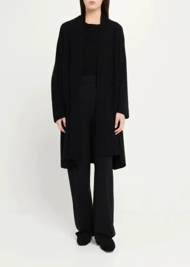 Eskandar Cashmere Scrunch Shawl Collar Cardigan - Very Long Length | Thumbnail 2