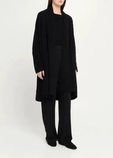 Eskandar Cashmere Scrunch Shawl Collar Cardigan - Very Long Length | Thumbnail 4