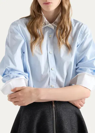 Prada Cotton Embellished Contrast-Collar Shirt | Thumbnail 4