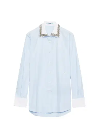 Prada Cotton Embellished Contrast-Collar Shirt | Thumbnail 1