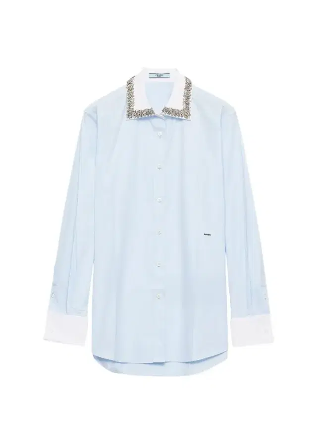 Prada Cotton Embellished Contrast-Collar Shirt