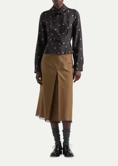 Prada Neck-Scarf Floral Silk Button-Down Blouse | Thumbnail 2 Prada Neck-Scarf Floral Silk Button-Down Blouse | Thumbnail 2