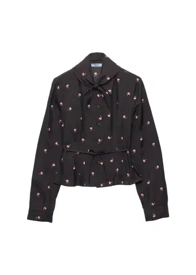 Prada Neck-Scarf Floral Silk Button-Down Blouse | Thumbnail 1 Prada Neck-Scarf Floral Silk Button-Down Blouse | Thumbnail 1