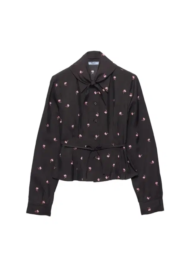 Prada Neck-Scarf Floral Silk Button-Down Blouse
