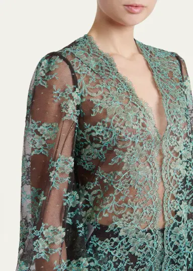 Valentino Garavani Blouson-Sleeve Scalloped Sheer Lace Top | Thumbnail 5