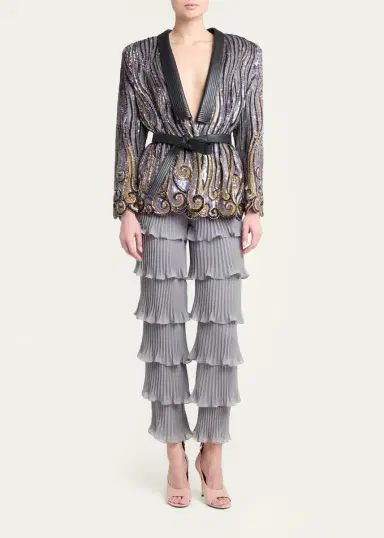 Valentino Garavani Pleated Ruffle Tiered Pants | Thumbnail 2