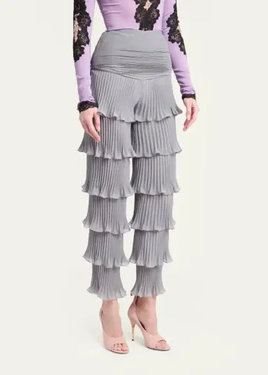 Valentino Garavani Pleated Ruffle Tiered Pants | Thumbnail 4
