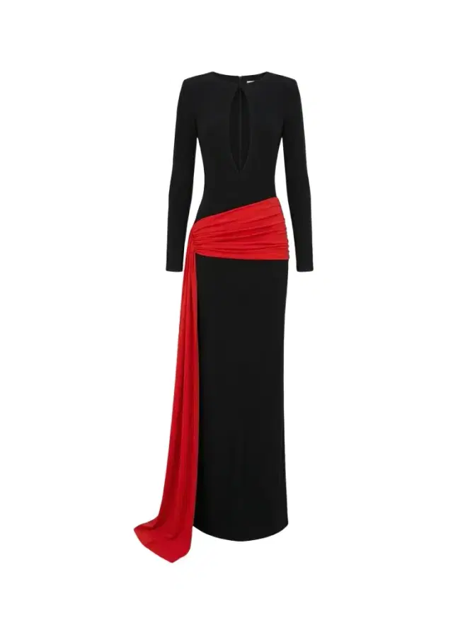 The New Arrivals by Ilkyaz Ozel Heat Train Draped Cutout Maxi Dress