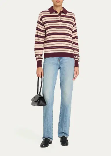 Guest In Residence Collegiate Striped Cashmere Polo Sweater | Thumbnail 2