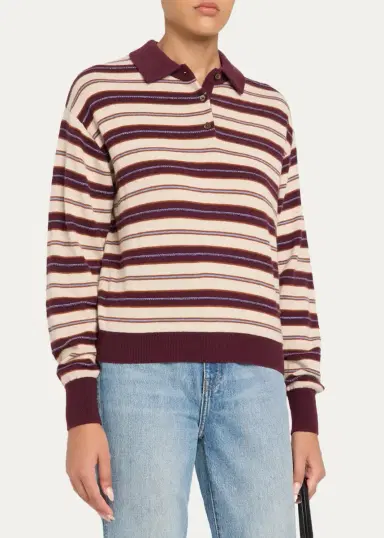 Guest In Residence Collegiate Striped Cashmere Polo Sweater | Thumbnail 4